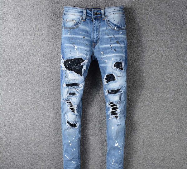 mens designer jeans classic hip hop pants stylist distressed ripped biker pant slim fit motorcycle rock trousers, Blue
mens designer jeans classic hip hop pants stylist distressed ripped biker pant slim fit motorcycle rock trousers, Blue