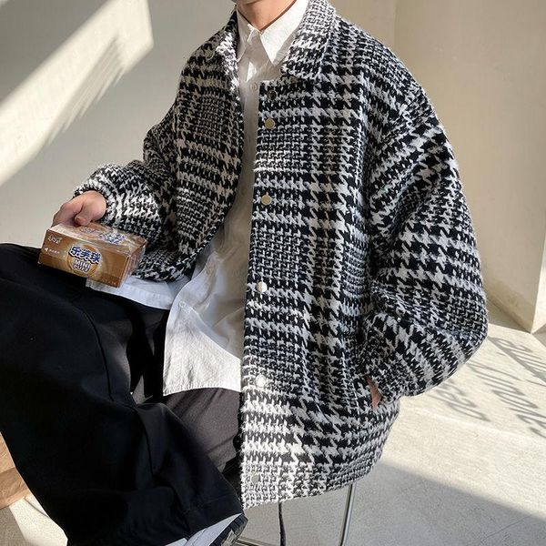 men's jackets lapel trend all-match outer wear houndstooth cloth loose casual fashion long-sleeved autumn oversize clothing, Black;brown
men's jackets lapel trend all-match outer wear houndstooth cloth loose casual fashion long-sleeved autumn oversize clothing, Black;brown