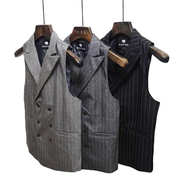 men's retro suit collar waistcoat fashionable british stripe double breasted blazer vest youth sleeveless jacket vests, Black;white
men's retro suit collar waistcoat fashionable british stripe double breasted blazer vest youth sleeveless jacket vests, Black;white