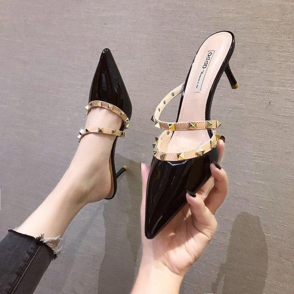 dress shoes heel women mules pointed toe rivets strap ladies sandals female brand, Black
dress shoes heel women mules pointed toe rivets strap ladies sandals female brand, Black