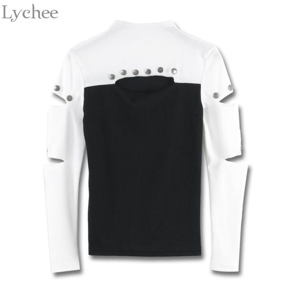 women's t-shirt lychee women t shirt rivet hollow out patchwork slim long sleeve turtleneck tee female, White
women's t-shirt lychee women t shirt rivet hollow out patchwork slim long sleeve turtleneck tee female, White