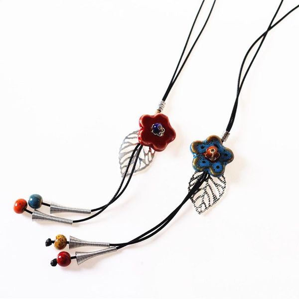 pendant necklaces fashion jingdezhen ceramic flowers bead long necklace wax rope sweater for women girl's gift, Silver
pendant necklaces fashion jingdezhen ceramic flowers bead long necklace wax rope sweater for women girl's gift, Silver