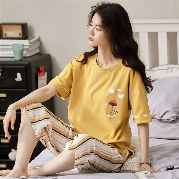 women's sleepwear large size casual home clothes summer pajamas women short sleeve cropped trousers pijamas suit korean pyjama pour fem, Black;red
women's sleepwear large size casual home clothes summer pajamas women short sleeve cropped trousers pijamas suit korean pyjama pour fem, Black;red