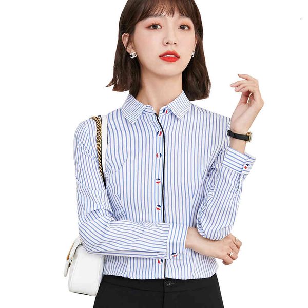 women's blouses & shirts fashion blue striped women ladies formal long sleeve office shirt for spring business work wear se42, White
women's blouses & shirts fashion blue striped women ladies formal long sleeve office shirt for spring business work wear se42, White
