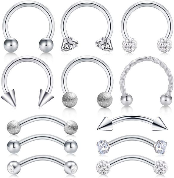 stainless steel tragus earrings belly lip ring eyebrow cartilage spiral cubic zirconia barbell body piercing 12 pieces, Silver
stainless steel tragus earrings belly lip ring eyebrow cartilage spiral cubic zirconia barbell body piercing 12 pieces, Silver