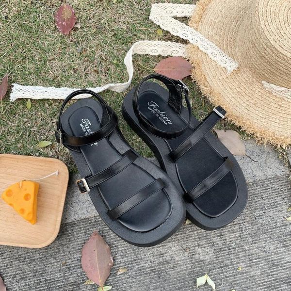 sandals women summer casual thick-soled beach students flat sports tide, Black