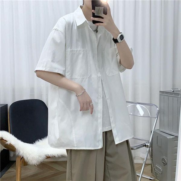 men's casual shirts short-sleeved solid shirt all-match loose streetwear summer male clothes thin outerwear tide, White;black
men's casual shirts short-sleeved solid shirt all-match loose streetwear summer male clothes thin outerwear tide, White;black