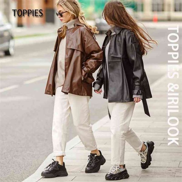 fashion black faux leather jacket woman button belted coat ladies outwear female jacket 210421
fashion black faux leather jacket woman button belted coat ladies outwear female jacket 210421