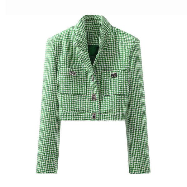women's suits & blazers twotwinstyle green houndstooth dual pockets korean short slim female blazer notched long sleeve fashion jacket, White;black
women's suits & blazers twotwinstyle green houndstooth dual pockets korean short slim female blazer notched long sleeve fashion jacket, White;black