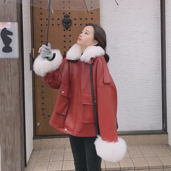 women's down & parkas korean loose motorcycle cotton coat leather short small big wool collar plush pie, Black
women's down & parkas korean loose motorcycle cotton coat leather short small big wool collar plush pie, Black