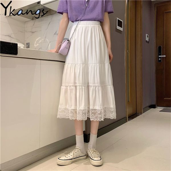 solid color lace stitching pleated skirt summer women white high waist long saia black goth korean wild daily streetwear 210421
solid color lace stitching pleated skirt summer women white high waist long saia black goth korean wild daily streetwear 210421