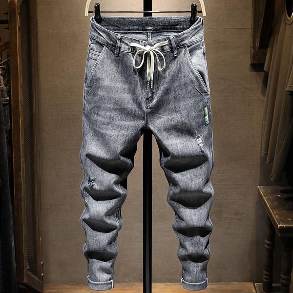 men's jeans spring summer grey men slim pencil pants fashion ripped ankle length denim trousers zipper cotton elastic boyfriend style, Blue
men's jeans spring summer grey men slim pencil pants fashion ripped ankle length denim trousers zipper cotton elastic boyfriend style, Blue