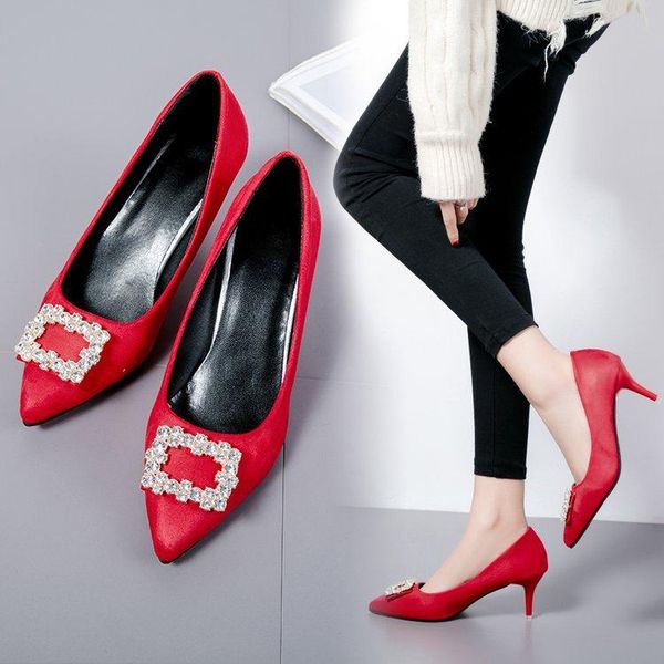 dress shoes fashion large size women's single shallow rhinestone high heels red heel button wedding, Black
dress shoes fashion large size women's single shallow rhinestone high heels red heel button wedding, Black