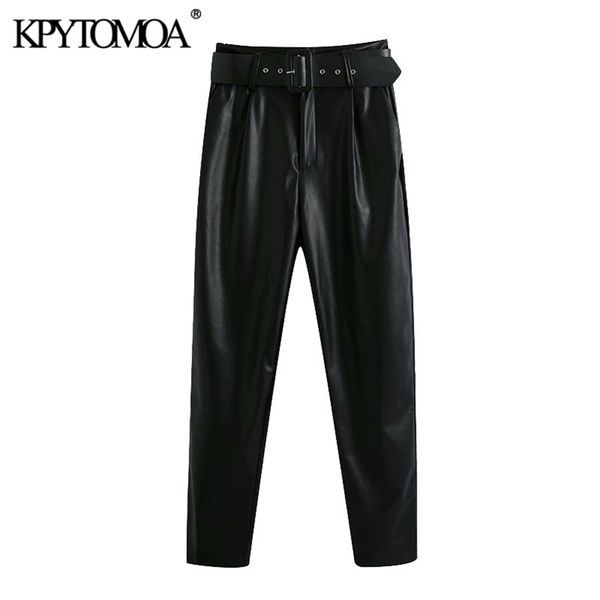 women chic fashion with belt side pockets faux leather pants vintage high waist zipper fly female trousers mujer 210416, Black;white
women chic fashion with belt side pockets faux leather pants vintage high waist zipper fly female trousers mujer 210416, Black;white