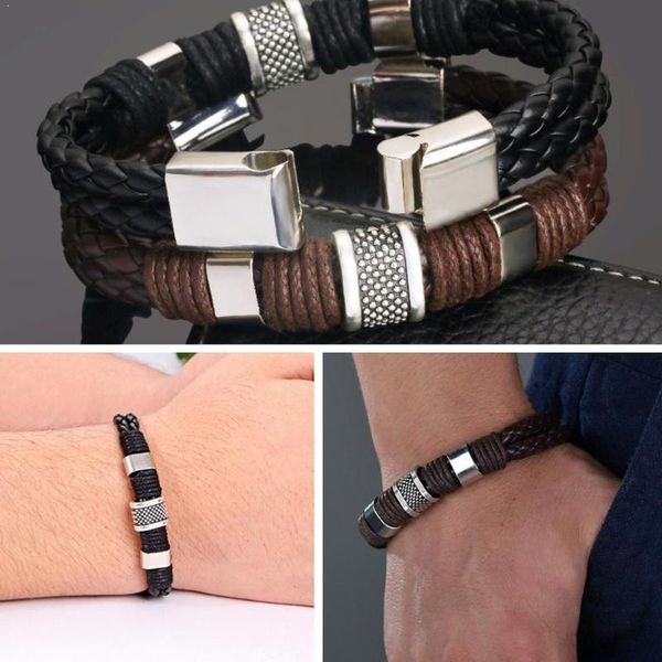 tennis men bracelets surfer men's vintage bracelet leather brown wrap black wristband gift cuff for male l5a0, Golden;silver
tennis men bracelets surfer men's vintage bracelet leather brown wrap black wristband gift cuff for male l5a0, Golden;silver
