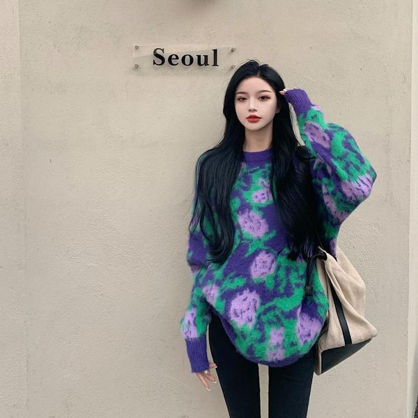 women's sweaters 2021 autumn/winter sweater loose-wearing retro aesthetic lazy style thick mohair round neck long-sleeved knitted, White;black
women's sweaters 2021 autumn/winter sweater loose-wearing retro aesthetic lazy style thick mohair round neck long-sleeved knitted, White;black