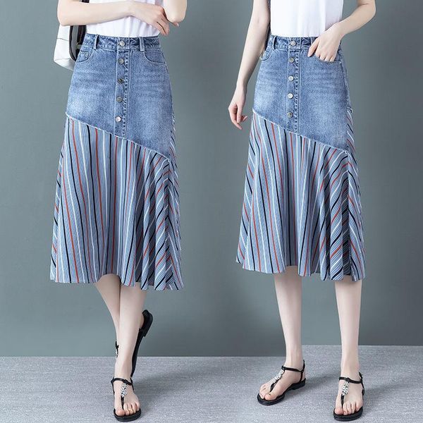 skirts women's denim 2021 summer casual high waist long jeans skirt fashion patchwork striped midi plus size w481, Black
skirts women's denim 2021 summer casual high waist long jeans skirt fashion patchwork striped midi plus size w481, Black