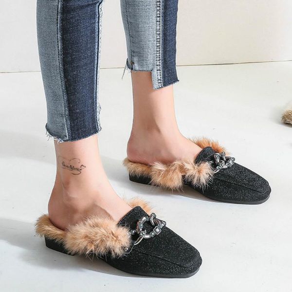 slippers real fur women spring plush mules glitter shoes designer 3cm heel fuzzy lady warm slides p248, Black
slippers real fur women spring plush mules glitter shoes designer 3cm heel fuzzy lady warm slides p248, Black