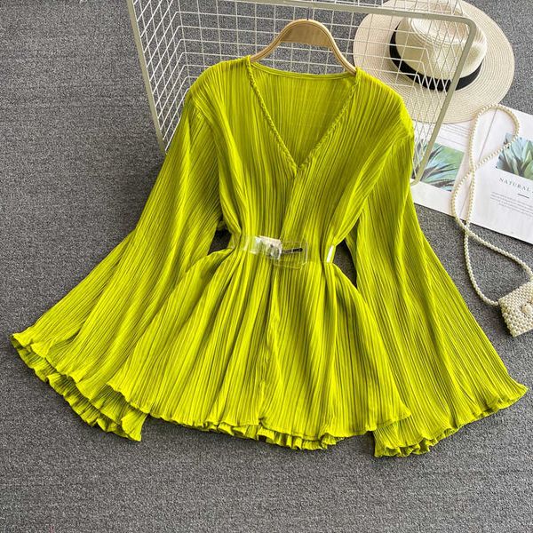 spring v-neck loose pleated chiffon shirt with waist super fairy and thin temperament trumpet sleeve 210709, White
spring v-neck loose pleated chiffon shirt with waist super fairy and thin temperament trumpet sleeve 210709, White
