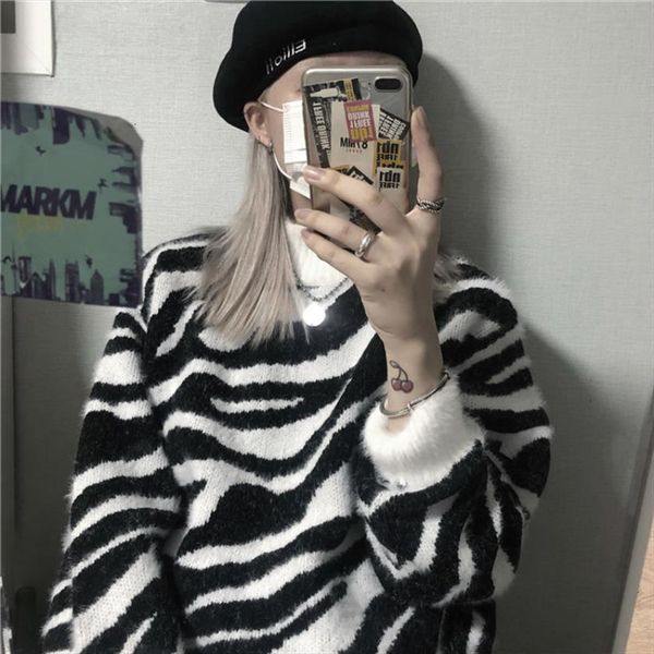vintage zebra knitting woman womens sweaters round neck fashion loose long sleeve autumn winter female pullovers, White;black
vintage zebra knitting woman womens sweaters round neck fashion loose long sleeve autumn winter female pullovers, White;black