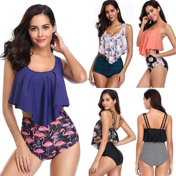 women's swimwear two pieces women ruffled print separate swimsuit high waist bathing suit 2021 summer fashion bikini biquini tankini se, White;black
women's swimwear two pieces women ruffled print separate swimsuit high waist bathing suit 2021 summer fashion bikini biquini tankini se, White;black