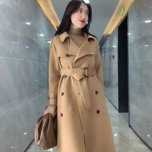 women's wool & blends korean double-sided tweed overcoat medium length camel cashmere for women, Black
women's wool & blends korean double-sided tweed overcoat medium length camel cashmere for women, Black