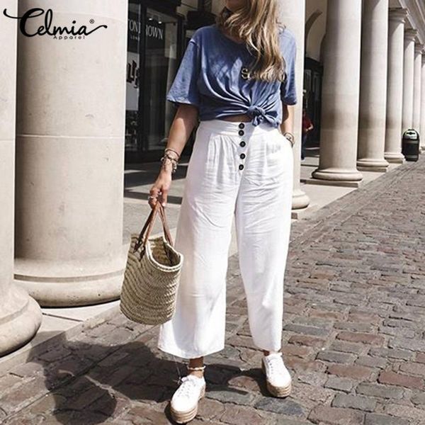 women's pants & capris 5xl celmia women vintage linen cotton wide leg casual elastic high waist trousers solid loose buttons pantalon s, Black;white
women's pants & capris 5xl celmia women vintage linen cotton wide leg casual elastic high waist trousers solid loose buttons pantalon s, Black;white