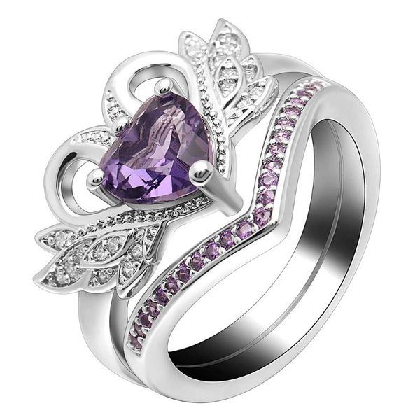 wedding rings 2pcs/lot silver double set engagement woman purple color cz crystal ring for women ladies lover party jewelry, Slivery;golden
wedding rings 2pcs/lot silver double set engagement woman purple color cz crystal ring for women ladies lover party jewelry, Slivery;golden