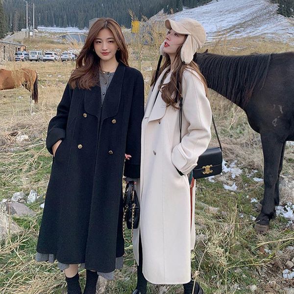 women's wool & blends women 2021 winter elegant long coat with belt female double breasted sleeve chic outerwear lady cashmere overcoat, Black
women's wool & blends women 2021 winter elegant long coat with belt female double breasted sleeve chic outerwear lady cashmere overcoat, Black