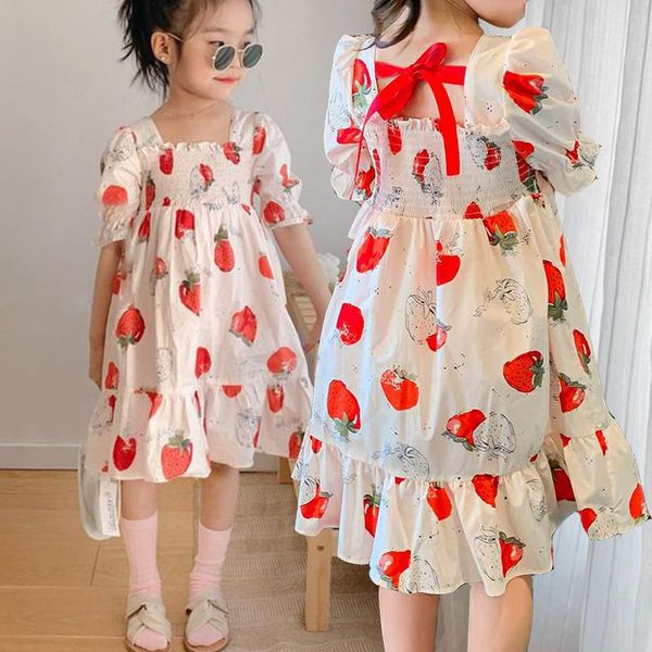 girl's dresses summer girl dress sweet strawberry puff sleeve back bow princess square collar ruched frock for wedding party, Red;yellow
girl's dresses summer girl dress sweet strawberry puff sleeve back bow princess square collar ruched frock for wedding party, Red;yellow