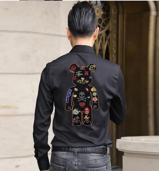 men's casual shirts fashion designer drill men shirt long sleeve black and white drop, White;black
men's casual shirts fashion designer drill men shirt long sleeve black and white drop, White;black