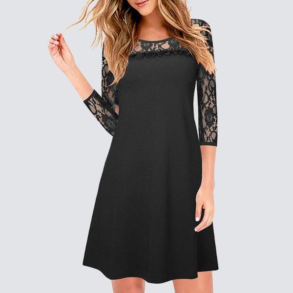 casual dresses women chic elegant 3/4 sleeves lace patchwork fit and flare swing a line mini dress 1ht023, Black;gray
casual dresses women chic elegant 3/4 sleeves lace patchwork fit and flare swing a line mini dress 1ht023, Black;gray
