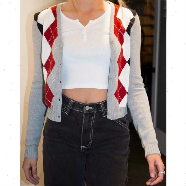 women womens sweaters v neck black and white red argyle jacquard cardigan in grey drop high quality, White;black
women womens sweaters v neck black and white red argyle jacquard cardigan in grey drop high quality, White;black