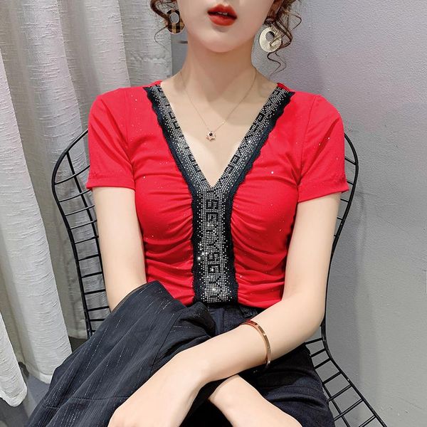 women's t-shirt 2021 summer short sleeve fashion casual v-neck mesh elegant slim diamond women shirt blusas, White
women's t-shirt 2021 summer short sleeve fashion casual v-neck mesh elegant slim diamond women shirt blusas, White