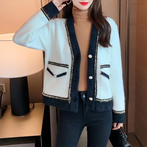 women's jackets autumn jacket women small fragrance imitation mink coat white knitted cardigan color contrast v-neck internet celebrity, Black;brown
women's jackets autumn jacket women small fragrance imitation mink coat white knitted cardigan color contrast v-neck internet celebrity, Black;brown