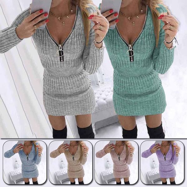 casual dresses 2021 zipper elegant autumn basic mini sweater dress women solid bodycon female jumper v neck slim knit long sleeve, Black;gray
casual dresses 2021 zipper elegant autumn basic mini sweater dress women solid bodycon female jumper v neck slim knit long sleeve, Black;gray