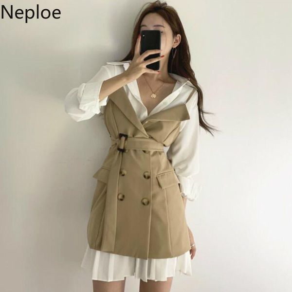 two piece dress neploe chic turn down collar white blouse + slim waist lace up double breast camis temperament spring autumn 2 pcs set
two piece dress neploe chic turn down collar white blouse + slim waist lace up double breast camis temperament spring autumn 2 pcs set