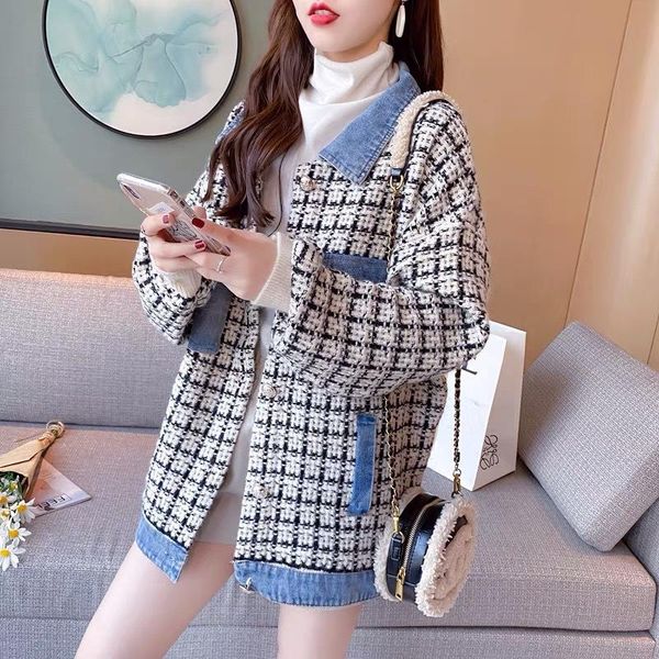 women's jackets high street denim patchwork knitted cardigan coat women 2021 fall winter fashion clothes temperament loose plaid sweate, Black;brown
women's jackets high street denim patchwork knitted cardigan coat women 2021 fall winter fashion clothes temperament loose plaid sweate, Black;brown