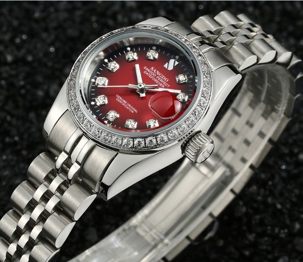28 mm sangdo black-red marker plate automatic self-wind movement luxury women's watches mechanical 029 s, Slivery;brown
28 mm sangdo black-red marker plate automatic self-wind movement luxury women's watches mechanical 029 s, Slivery;brown