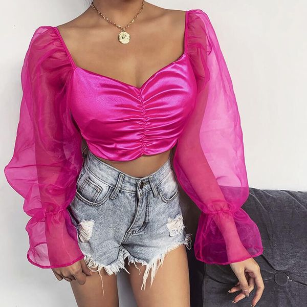 women summer rosered crop blusas bandage blouse shirts slash neck culbwear ruffle mesh net sleeve satin shirt, White
women summer rosered crop blusas bandage blouse shirts slash neck culbwear ruffle mesh net sleeve satin shirt, White