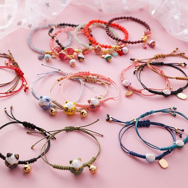 charm bracelets korean simple cute hand-woven ceramic cat bracelet adjustable personality sweet girl student fashion jewelry accessories, Golden;silver