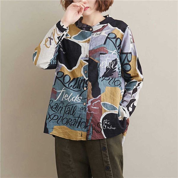 women's blouses & shirts autumn arts style women long sleeve loose vintage print cotton linen blouse femme stand coll sii7, White
women's blouses & shirts autumn arts style women long sleeve loose vintage print cotton linen blouse femme stand coll sii7, White