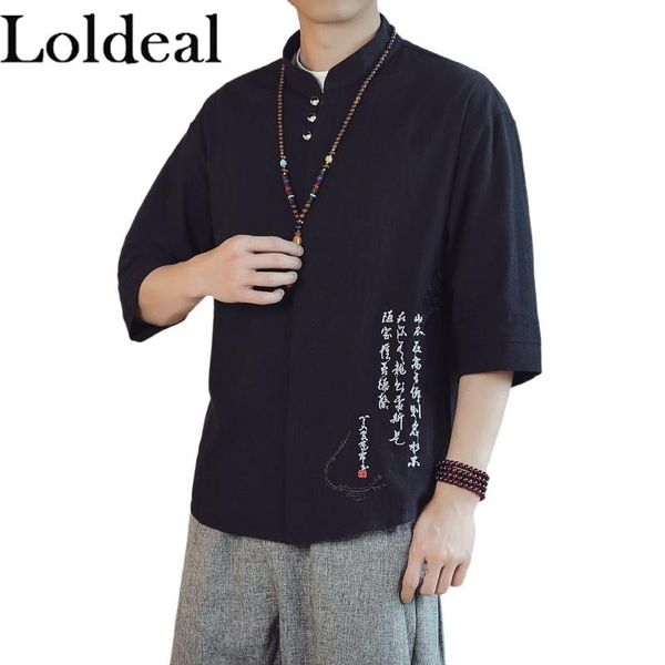 loldeal men half sleeve shirt chinese style slim text embroidered stand collar men's casual shirts, White;black
loldeal men half sleeve shirt chinese style slim text embroidered stand collar men's casual shirts, White;black