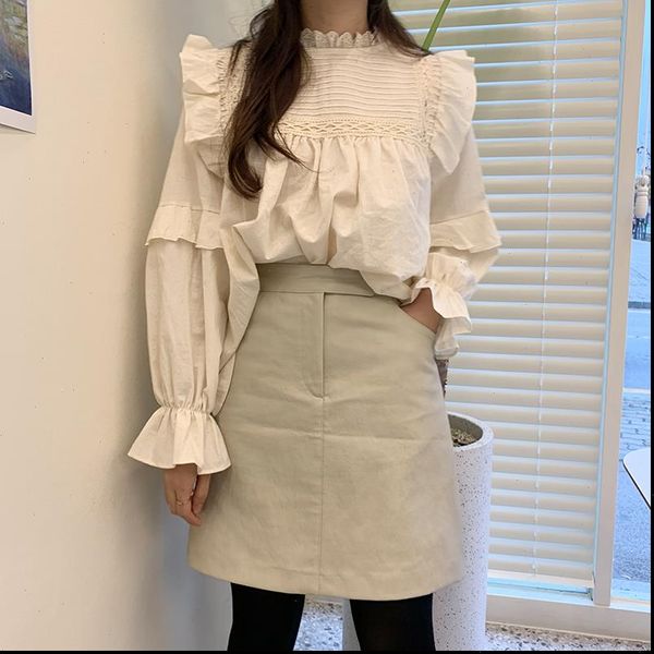 spring stand collar loose womens shirt pleated ruffles stitching long sleeve doll office lady blusas, White
spring stand collar loose womens shirt pleated ruffles stitching long sleeve doll office lady blusas, White
