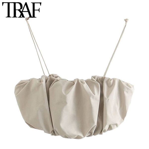 women fashion pleated cropped blouses vintage backless adjustable thin elastic straps female shirts chic 210507, White
women fashion pleated cropped blouses vintage backless adjustable thin elastic straps female shirts chic 210507, White