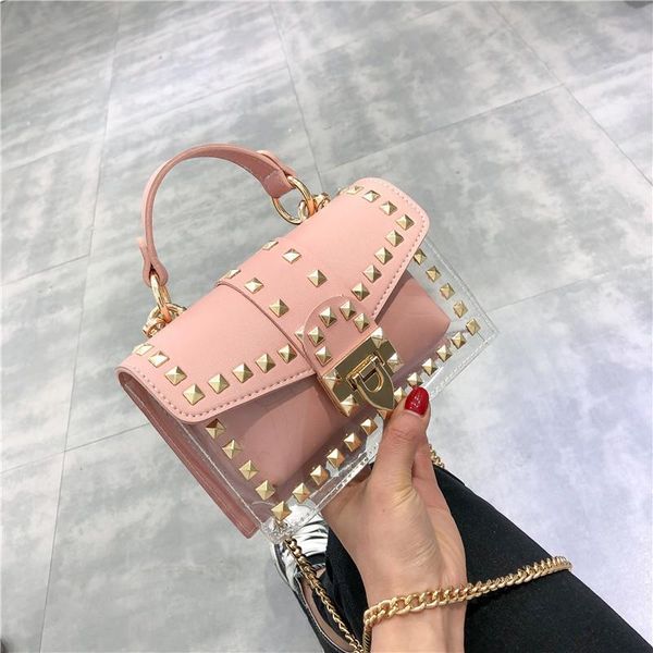 rivet jelly bag 2021 women's fashion transparent chain small square one shoulder messenger bags
rivet jelly bag 2021 women's fashion transparent chain small square one shoulder messenger bags