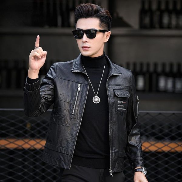 men's leather & faux 2021 autumn 100% genuine cowhide jacket fashion stand-up collar motorcycle and biker for men abrigo hombre gmm658, Black
men's leather & faux 2021 autumn 100% genuine cowhide jacket fashion stand-up collar motorcycle and biker for men abrigo hombre gmm658, Black
