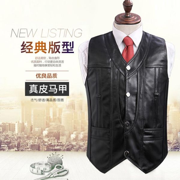men's autumn leather vest sheepskin slim fit multi-pocket stitching work vests, Black;white
men's autumn leather vest sheepskin slim fit multi-pocket stitching work vests, Black;white