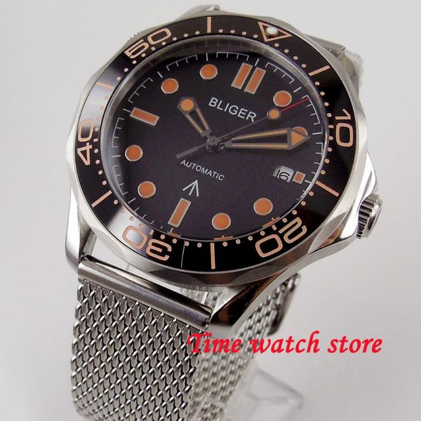 wristwatches 41mm bliger black dial orange marks sapphire glass ceramic bezel miyota automatic movement men's watch bl346, Slivery;brown
wristwatches 41mm bliger black dial orange marks sapphire glass ceramic bezel miyota automatic movement men's watch bl346, Slivery;brown