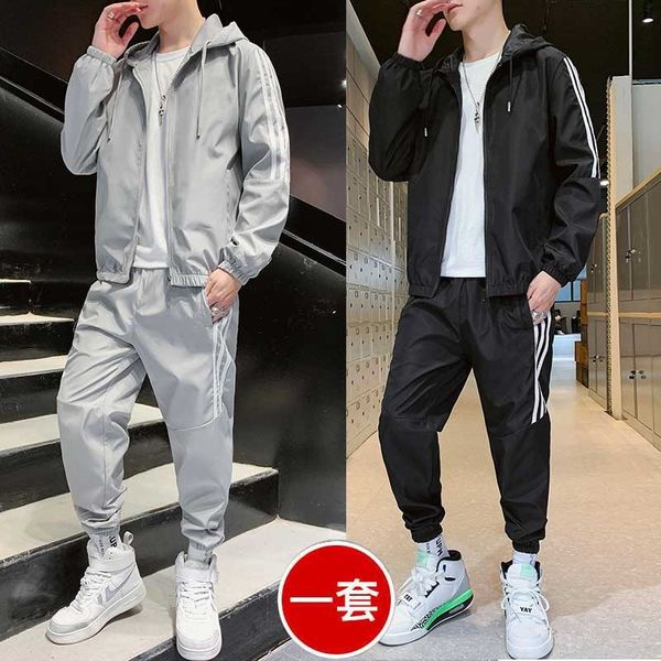 spring and autumn jacket set men's fashion student handsome hooded coat youth casual sportswear men's two-piece set, Black;brown
spring and autumn jacket set men's fashion student handsome hooded coat youth casual sportswear men's two-piece set, Black;brown